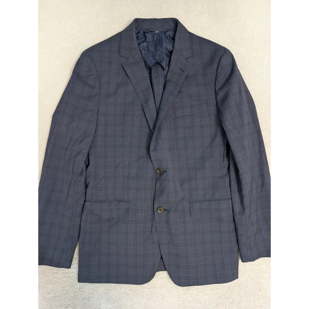 BONOBOS - MARLANE WOOL Stretch Blue Plaid 40 R Blazer Fairway Jacket - EXCELLENT